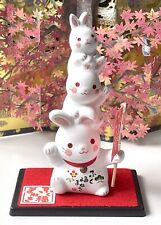 Japan Yakushigama ceramic nishikisai Fukufuku rabbits zodiac ornament🐰薬師窯錦彩福兎 picture