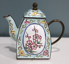 Vintage Minature Tea Pot Porcelain Enamel on Copper Handpaited by Bill Yee picture