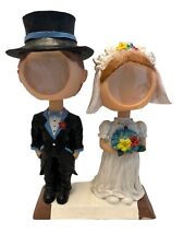 Bobble Head Photo Head Bride & Groom Wedding Whimsical Resin 9” picture
