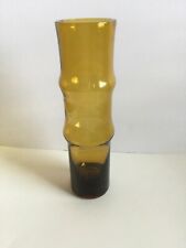 Vintage 1960 Scandinavian MCM Art Glass Amber Bamboo style hand blown Bud Vase picture