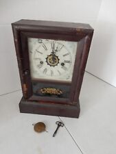 Antique Waterbury Clock Co. Wind Up Floral Mantel Gong Clock Alarm, Pendulum Key picture
