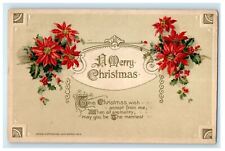 1913 John Winsch A Merry Christmas Holly Poinsettia Flowers Embossed Postcard picture