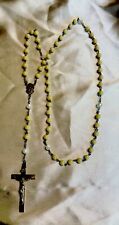 Vintage 5 Decade Italy Silver Tone Crucifix Glow In Dark Beaded Rosary Necklace picture