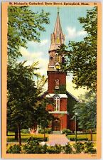 VINTAGE POSTCARD ST. MICHAEL'S CATHEDRAL ON STATE STREET AT SPRINGFIELD MASS picture