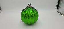 Antique large Green crackle glass Mercury glass ribbed Ornament 6 3/4