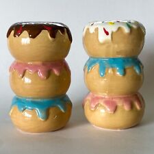 Novelty Sprinkled Donut Salt & Pepper Spice Shakers Unused Pink Blue Bakery Fun picture