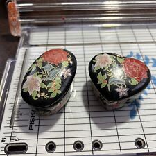 Fioretti Lacquerware Japan Peggy Lee Toole Trinket Boxes Black Floral Lidded VTG picture
