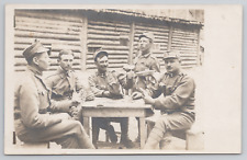 Austro-Hungarian Empire Soldiers Playing Cards 1918 Postcard RPPC - Unposted picture