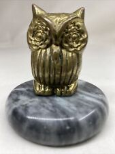 VTG Brass Owl On Marble Base Paperweight MCM Danish Modern Hollywood Regency EUC picture