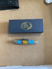 Frost Cutlery SHS-112BARY Saddlehorn Turquoise Red Yellow Folding Pocket Knife picture