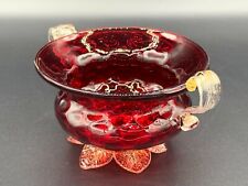 VTG Italian Murano Ruby Red Glass Bowl Gold Flakes Aventurine Hand Blown c.1950 picture