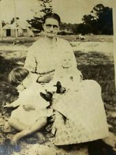 Woman With Glasses Sitting By Child With Baby In Lap B&W Photograph 2.75 x 4.5 picture