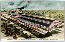 Muncie IN Indiana Inter-State Automobile Co Factory, Train RR Vintage Postcard picture