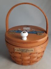 RARE Longaberger Discovery Basket With Hand Painted Wood Hinged Lid + Liner 1991 picture