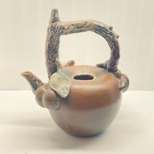 Vintage Studio Clay Pottery Tea Pot Locust Apple Branches Brown picture