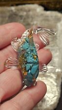 Natural Crystal Turquoise Chips Gold Flakes Resin Koi Fish Lucky Copper Coin picture