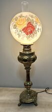 Antique Banquet Parlor Electrified Oil Lamp Gilded, Hand Painted Dome picture
