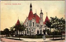 Saginaw MI-Michigan, Post Office, Exterior, Line Trees, Vintage Postcard picture