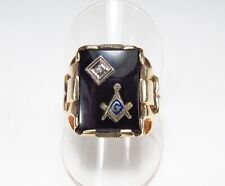 Vintage Ostby & Barton USA 10K Gold Black Onyx Masons Freemasons Mens Ring Sz 10 picture