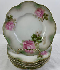 RS Prussia Bread Plate Rose Set of 6 Floral Green Gold 6.5