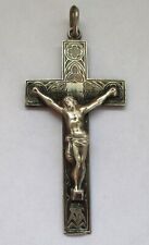 OLD VINTAGE ANTIQUE CRUCIFIX CROSS PENDANT EASTER LILY SILVER PLATED picture