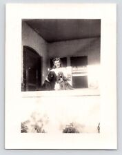 c1940s Girl with her Cocker Spaniel Dogs~Front Porch~VTG B&W Original Photograph picture