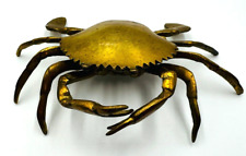 Vintage Brass Blue Crab Ashtray Trinket Hinged Nautical Ocean Art Deco MCM Dish picture