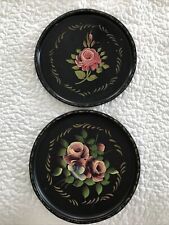 E.T. NASH CO NY handpainted floral Toleware 11” Set of Tin Serving Trays Vintage picture