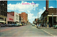 Amarillo Texas Busy Street People Cars Shops Chrome Postcard 1950s picture