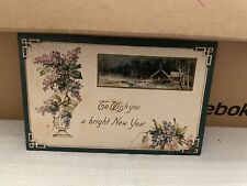 Vtg Postcards Embossed To Wish You A Bright New Year Green Border 1908 picture