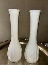 1940's Vintage Carr-Lowrey Glass Co. Milk Glass Ribbed Vase 8 5/8