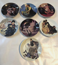 Vintage Norman Rockwell Collectible Small Painting Plate Set of 7 picture