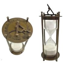 Vintage Nautical Maritime Antique Hourglass Brass Sand Timer with Sundial 6'' picture
