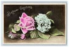1909 Birthday Greetings Flowers RPPC Photo Posted Antique Postcard picture