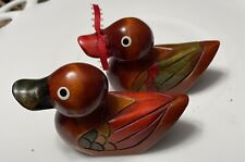 Korean Wedding Ducks Hand Carved Stained Colorful With Traditional Bojagi READ picture
