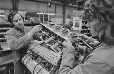 Workers putting together engine block of Aston Martin Lagonda 1970s OLD PHOTO picture