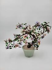 Vtg Chinese Peking Glass  Jade Cherry Blossom Bonsai Tree Pink Purple Flowers picture