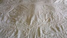 STUNNING ANTIQUE HAND EMBROIDERED  IRISH LINEN BEDCOVER - IRISH CROCHET LACE picture