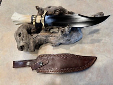 Extra Large High Carbon Steel  Bowie knife w Bone handle & leather sheath picture