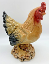 Vintage Hen Ceramic Figurine 8 inches tall chicken buff yellow orange red tan picture