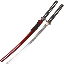 Full Tang Munetoshi Handmade Katana Sword Musashi Tsuba Red Scabbard Saya & Bag picture