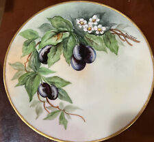 Antique Hand Painted Porcelain Plate Botanical Plums Fruit Signed 7.5” NICE Gilt picture