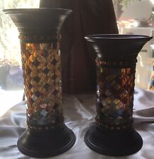 Partylite Mosaic Global Fusion 9 & 11” Pillar Candle Holders Set Of 2 Pre-owned picture