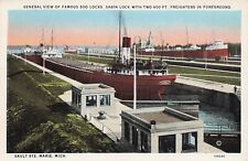 Sault Ste Marie MI Michigan Soo Locks Freighters Ship Nautical Vtg Postcard D56 picture