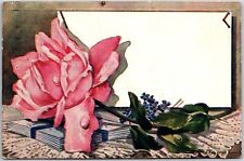 1909 Beautiful Pink Rose Flower and Envelope Posted Postcard picture