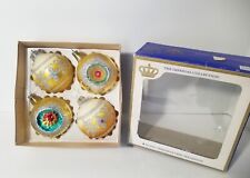 Vtg Lot Glitter & Indent Glass Ornaments Austria Germany Sears Imperial Box of 4 picture