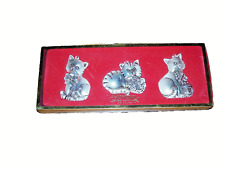 Vintage Gorham Set Of 3 Silver Plated Cat Ornaments picture