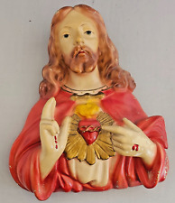Chalkware Sacred Heart of Jesus Vintage Wall Hanging 1940s picture