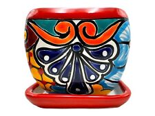 Talavera Planter w/Saucer Pot Curved Square Vase Hand Painted Colorful Ceramic picture