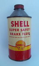 VINTAGE 1950s SHELL OIL CO SUPER SAFETY BRAKE FLUID METAL CONE TOP TIN CAN EMPTY picture